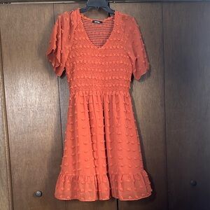 BTFBM Vibrant burnt Orange Textured Dress with lining. Size large.